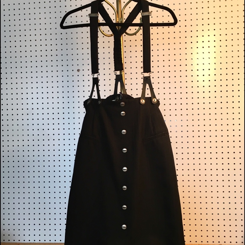 Elegant Black A-Line Skirt with Suspenders